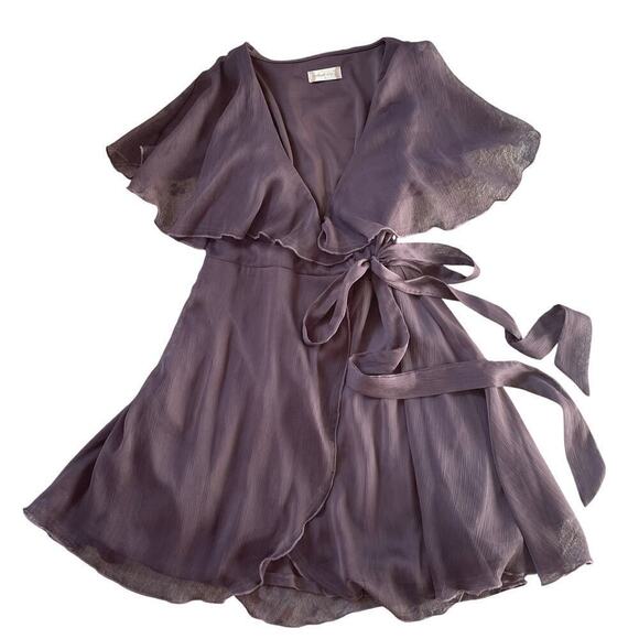 Altar'd State Chiffon S Dress | Sheer Flutter Sleeves, Wrap, Romantic Purple EUC - Picture 1 of 5
